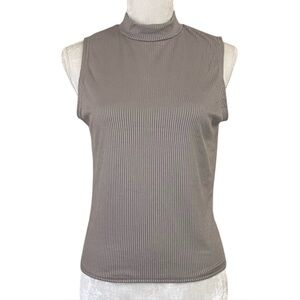 Brit & Bri Light Taupe Women’s Mock High Neck Collar Ribbed Sleeveless‎ Top Sz L